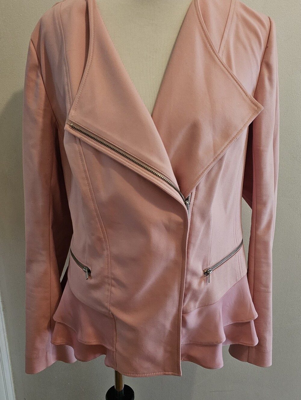 Lane Bryant Dusty Pink Ruffle-Hem Moto Jacket Blazer | Plus Size